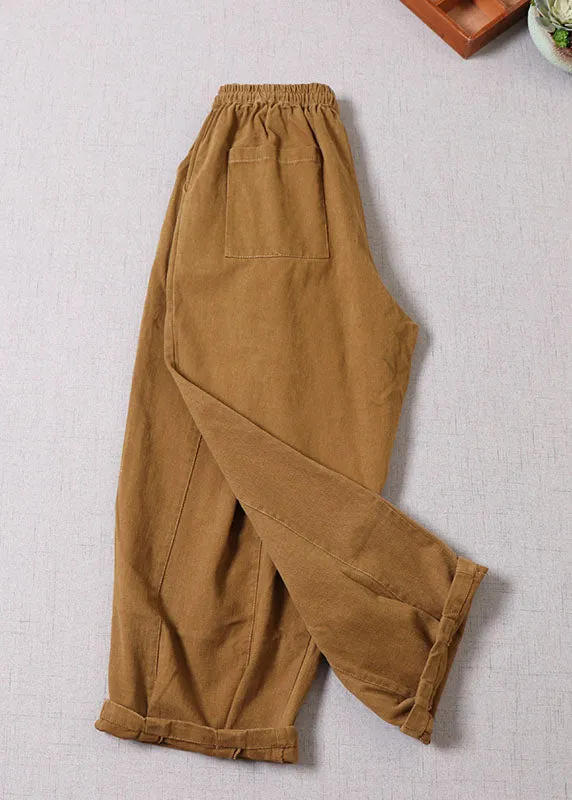 Unique Yellow Cinched Patchwork Cotton Pants Spring