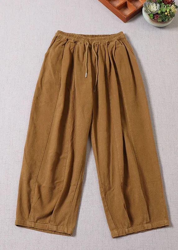 Unique Yellow Cinched Patchwork Cotton Pants Spring