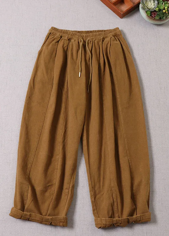 Unique Yellow Cinched Patchwork Cotton Pants Spring