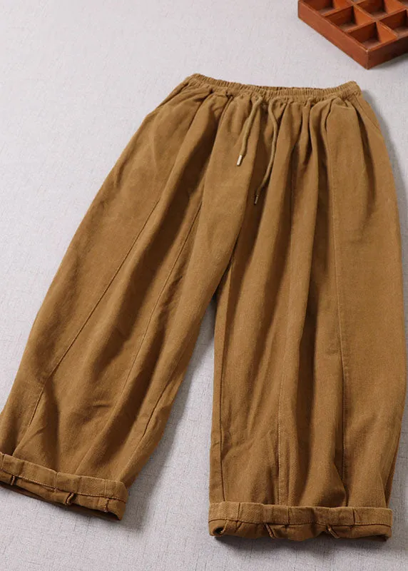 Unique Yellow Cinched Patchwork Cotton Pants Spring