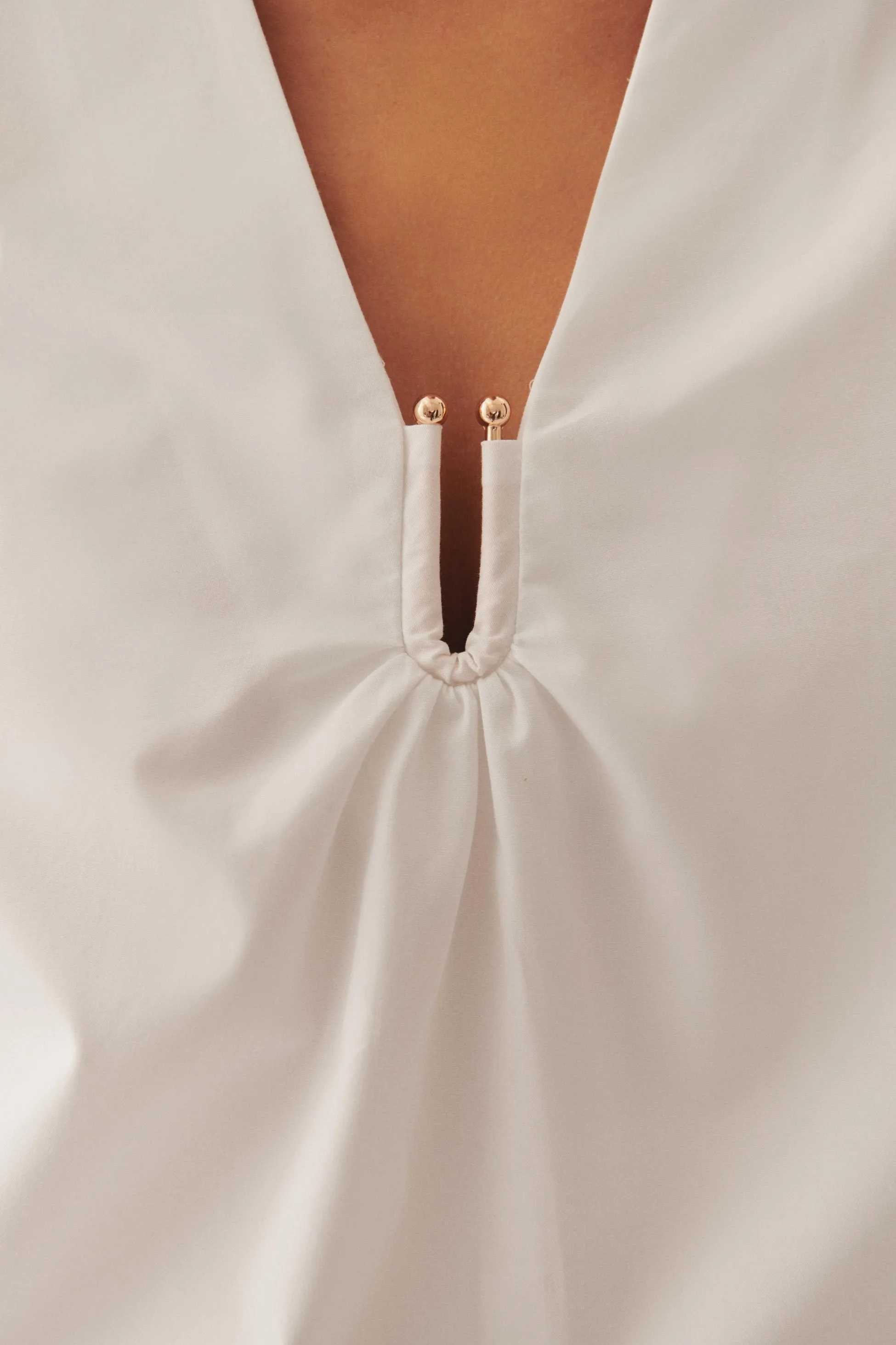 White Puff Sleeve Poplin Keyhole Blouse