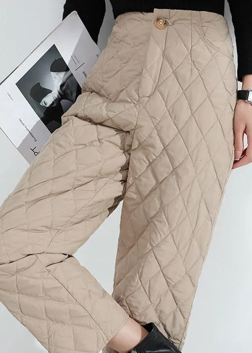 Women Khaki Pockets Warm Regular Winter Pants