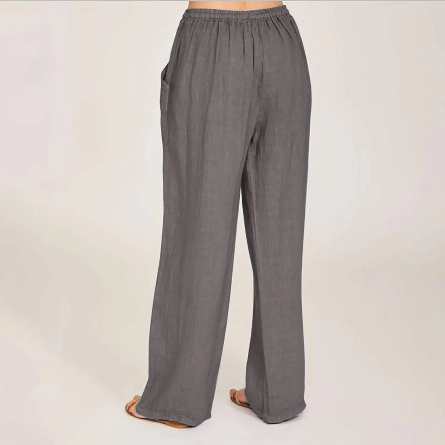 Women's Cotton Linen Palazzo Pants Elastic Waisted Wide Leg Pants with Pockets Summer Beach Trousers Casual Pant